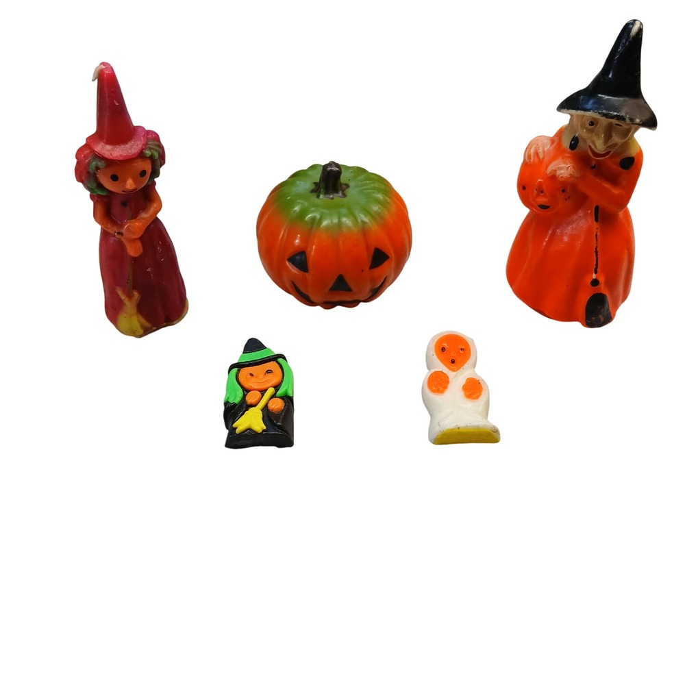 Vintage Gurley Halloween Candle Lot Witch Pumpkin Ghost UV Blacklight 5pc Set